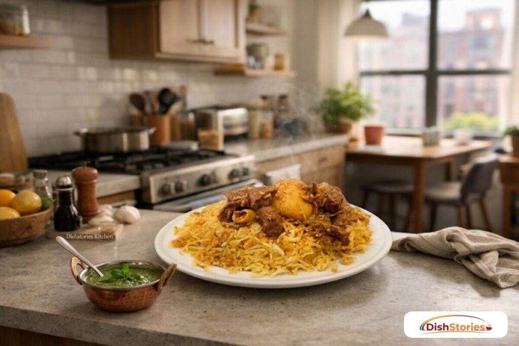 Authentic Dhaka-style Kacchi Biryani recipe freshly cooked and served at DishStories Kitchen