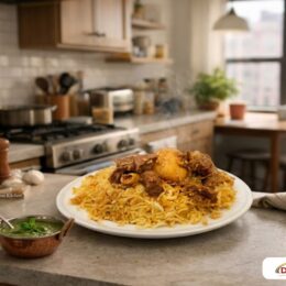 Kacchi Biryani on plate, ready to serve.