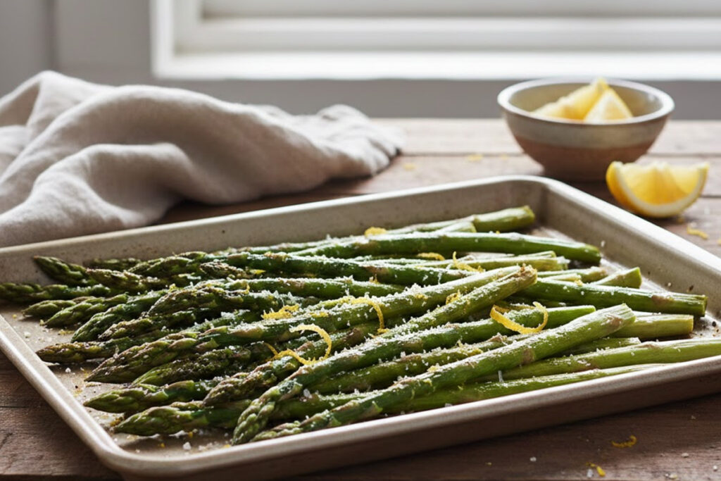 oven roasted asparagus with crispy edges and lemon zest