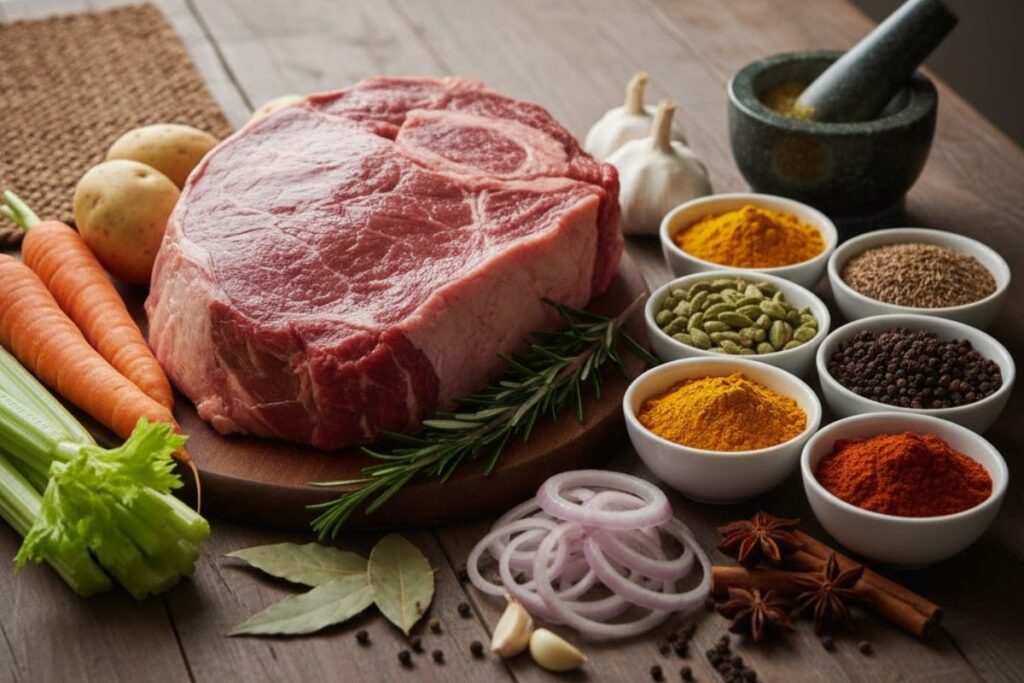 Bangladeshi spices next to roast ingredients