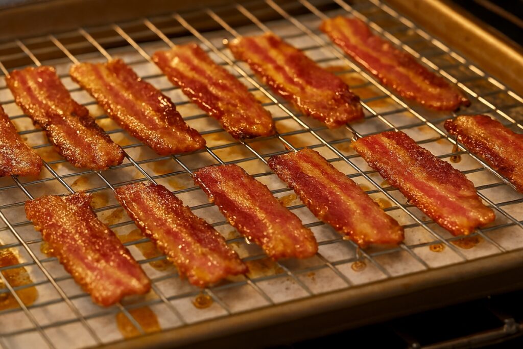 Midway bake with rendered fat dripping below