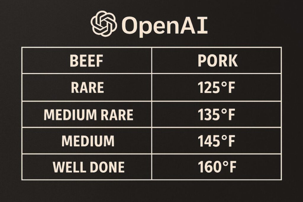 Essential meat cooking temperature chart printable.