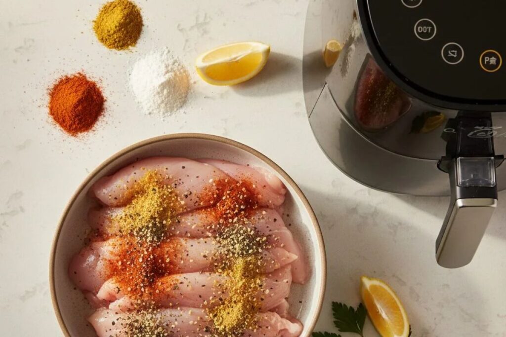 seasoned raw chicken and other spices