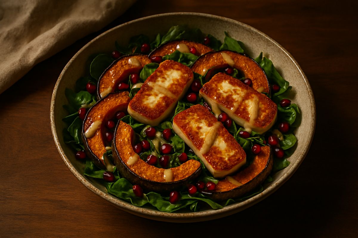 Finished warm roast pumpkin salad