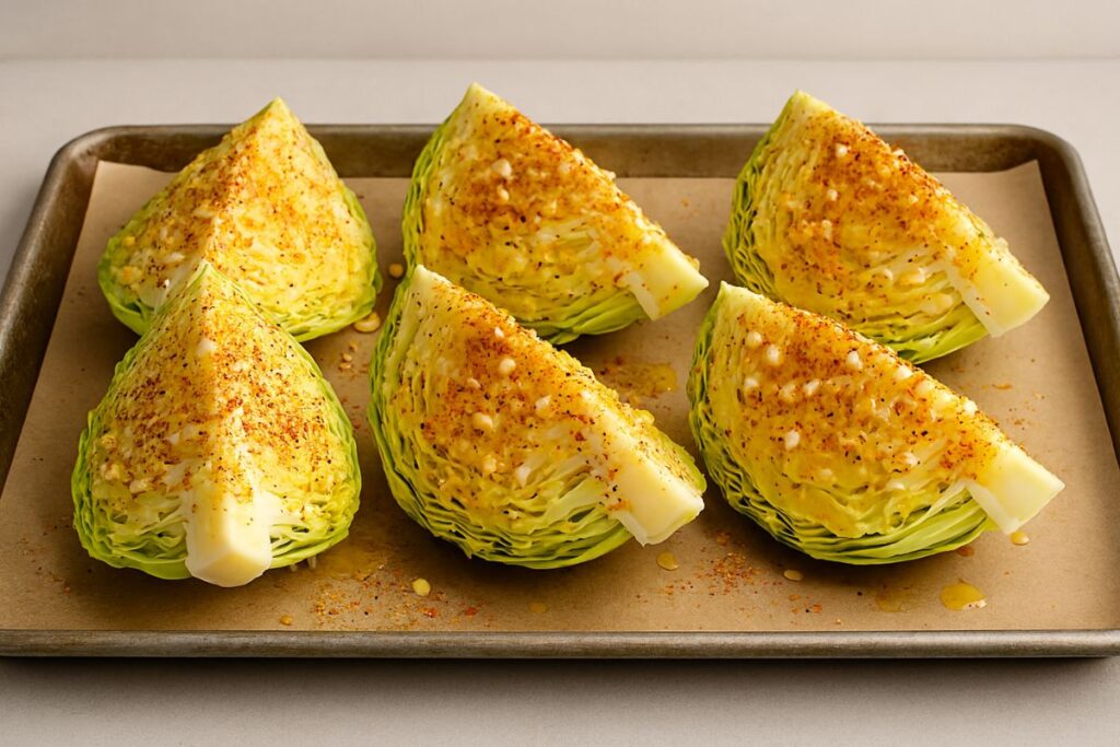 Seasoned cabbage with butter and garlic – before baking