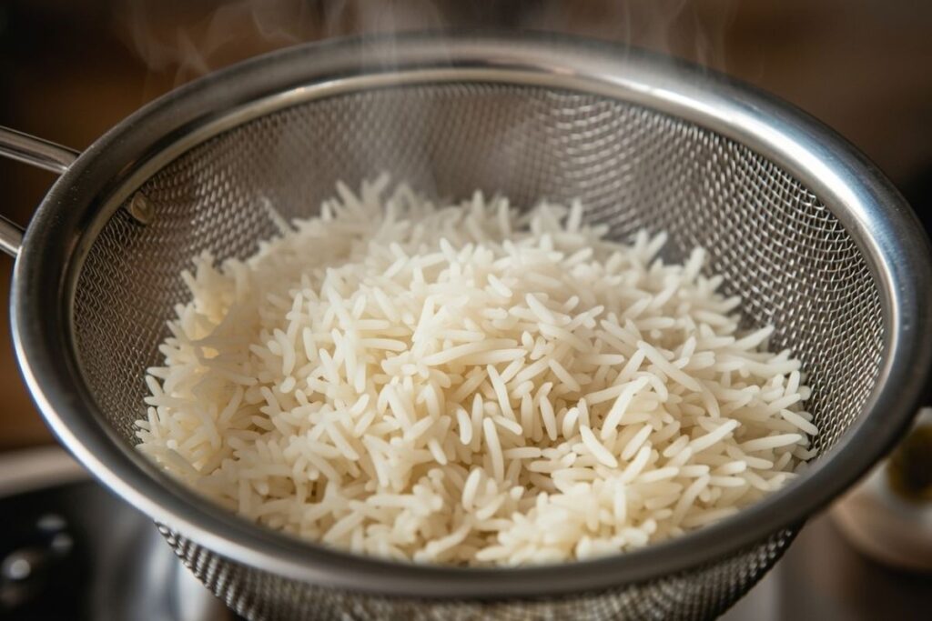 Basmati rice cooked to 70 percent for dum biryani