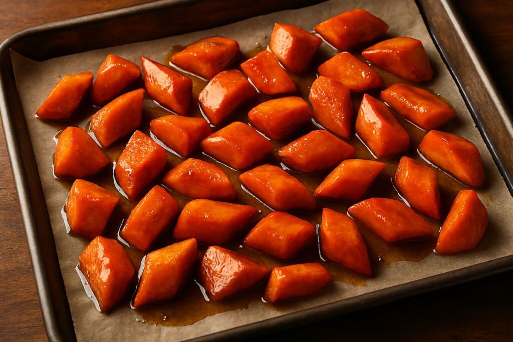 Carrots Coated in Honey Glaze Before Roasting