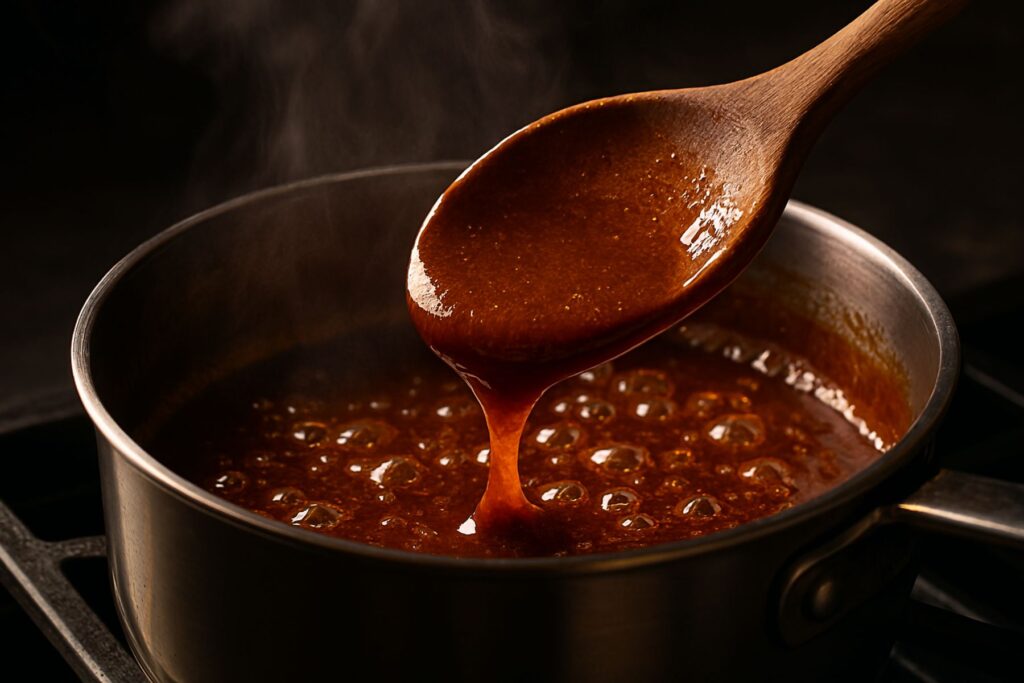Simmering Honey Bourbon Glaze for Grilled Pork Chops