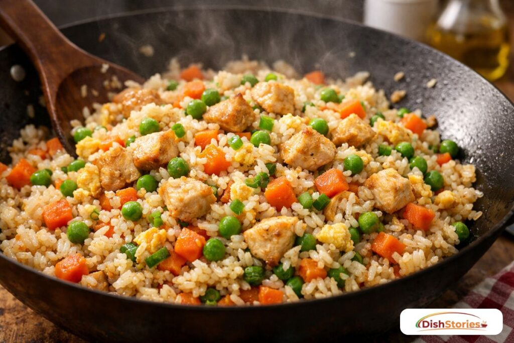 Perfectly textured chicken fried rice made with day-old rice for a $10 dinner recipe.