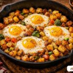 Crispy potato and egg skillet, a cheap family meal under $10 using simple staples.