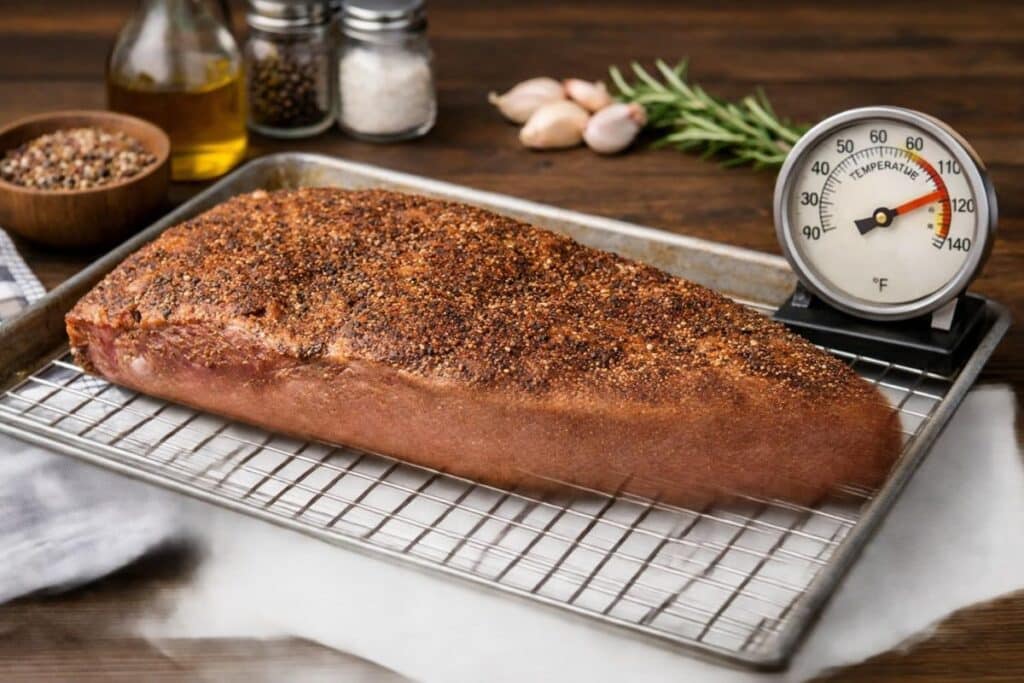 the brisket resting at room temperature before smoking