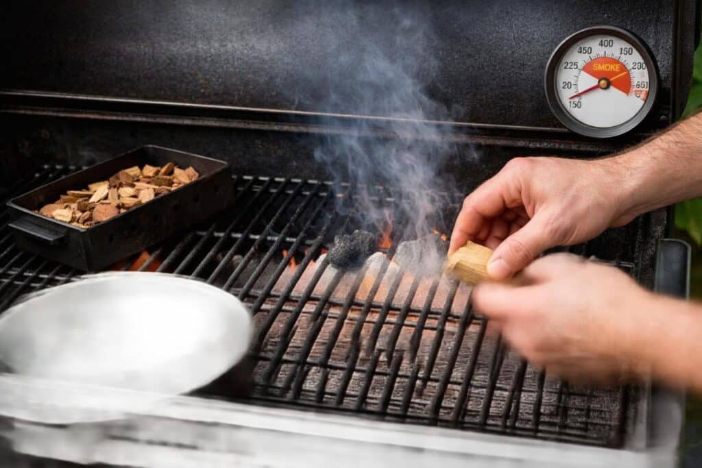 The grill being preheated for smoking brisket