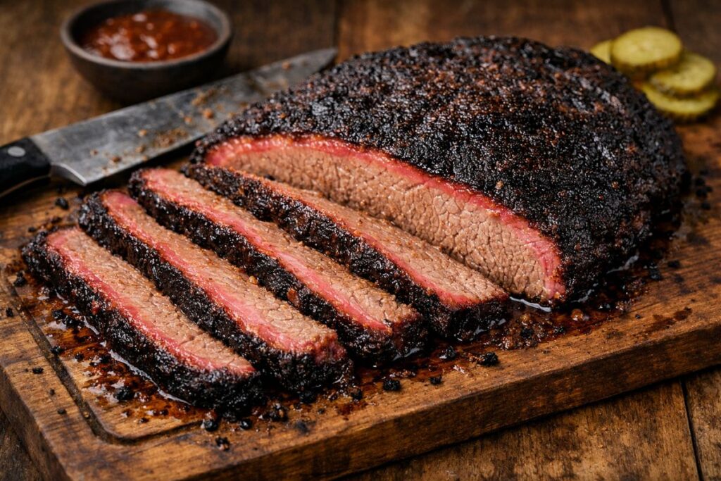 beef brisket recipe smoked juicy tender slices with bark crust