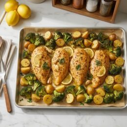 Golden-brown roasted lemon garlic chicken