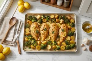 Golden-brown roasted lemon garlic chicken