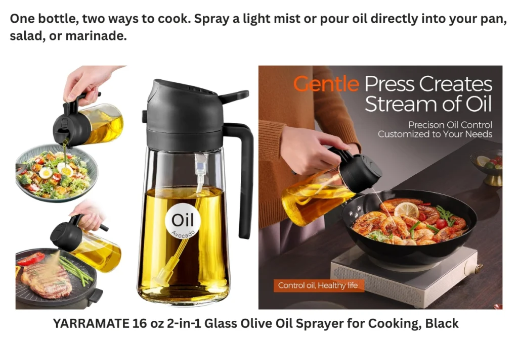 YARRAMATE 16 oz 2-in-1 Glass Olive Oil Sprayer for Cooking, Black