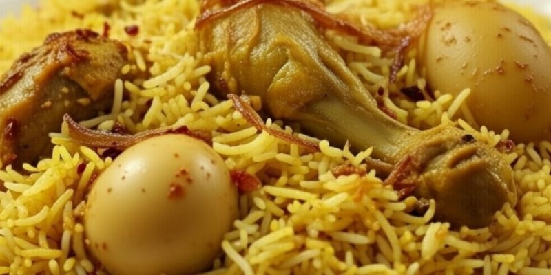 Authentic Kolkata chicken dum biryani served with potato